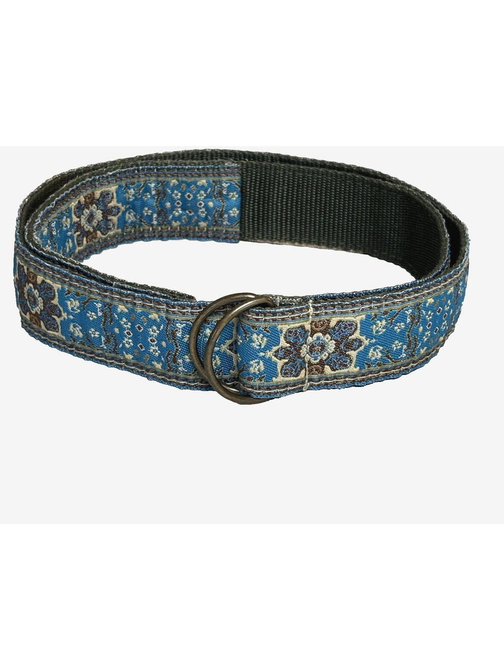 Derin Tapestry Over Canvas Geometric Blue Floral D-Ring Belt Boho 42" EUC